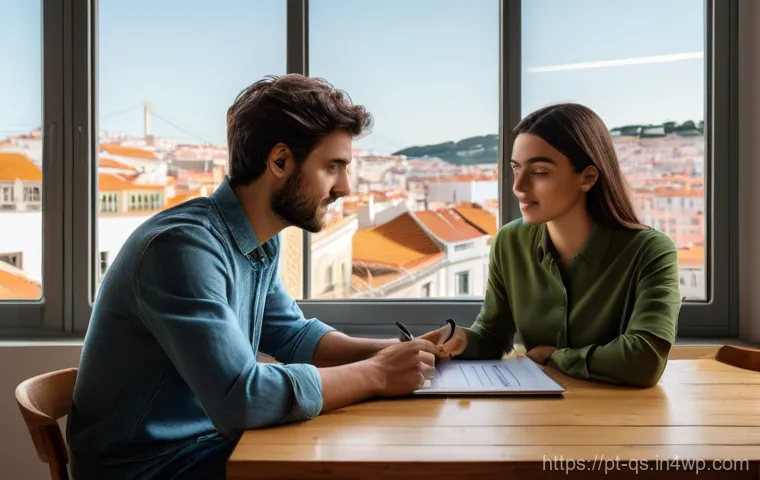 부동산 시장 예측과 대출 전략의 관계 - **Prompt:** A young Portuguese couple in their late 20s, dressed in stylish casual attire, sits at a...