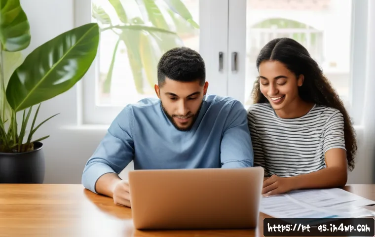 주택담보대출 리파이낸싱 전략 - A modern Brazilian family sitting at a dining table with a laptop and financial documents spread out...