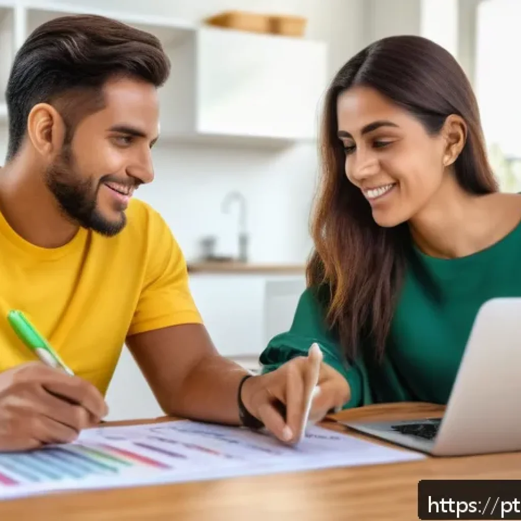 주택담보대출의 대출 조건 개선하기 - A professional Brazilian couple reviewing home financing documents at a modern wooden table in a bri...