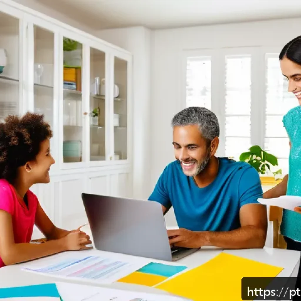 주택담보대출의 법적 절차 이해하기 - A modern Brazilian family sitting at a dining table in a bright, well-organized home office, reviewi...